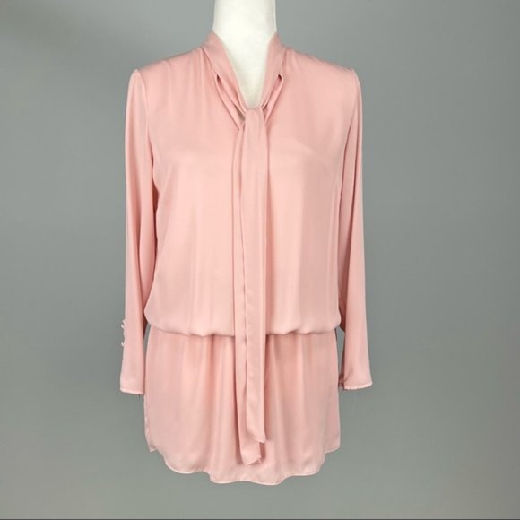 Amanda Uprichard Womens Long Sleeve Blouson Mini Dress Pink Tie Neck size XS - Picture 2 of 11